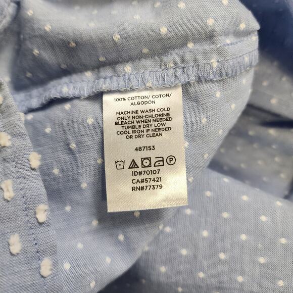 LOFT Womens Swiss Dot Tie Waist Blouse Size Medium Blue White Cotton Lagenlook - Picture 7 of 9